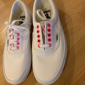 Custom Vans sneakers: all white with neon pink eyelets. Never been worn!